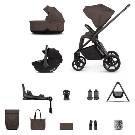 Venicci Claro 2 Plus Travel System with Accessories, Tiago Car Seat & ISOFIX Base - Chocolate