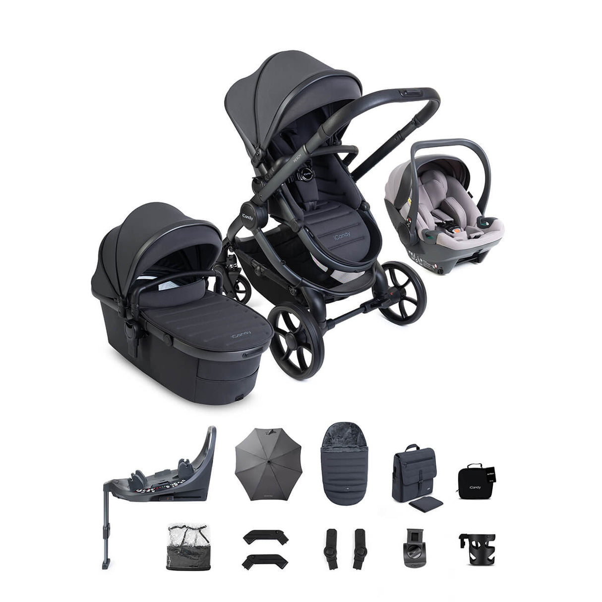 iCandy Peach 8 Complete Bundle with Cocoon 360 and ISOFIX Base - Grey