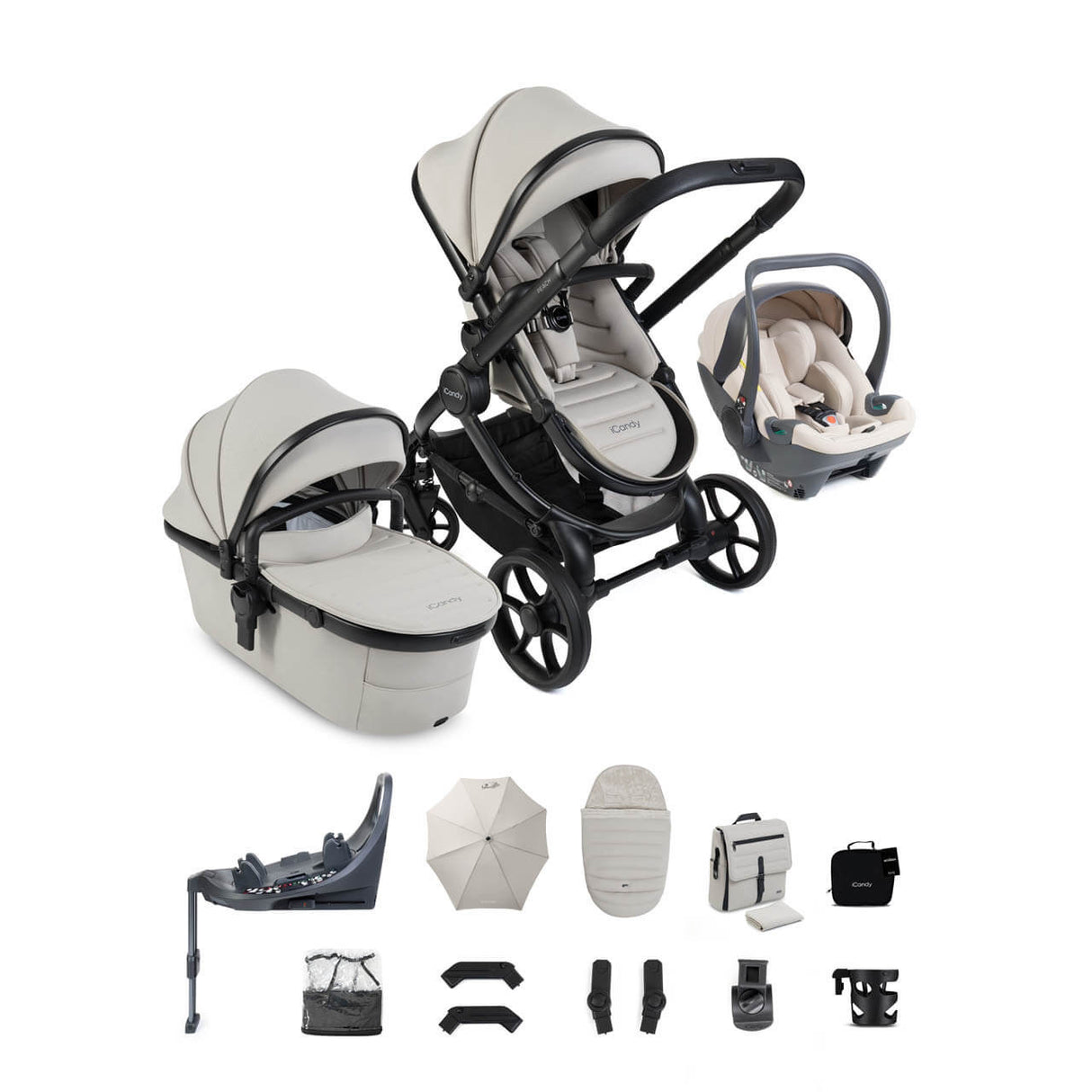 iCandy Peach 8 Complete Bundle with Cocoon 360 and ISOFIX Base - Taupe/Sandstone