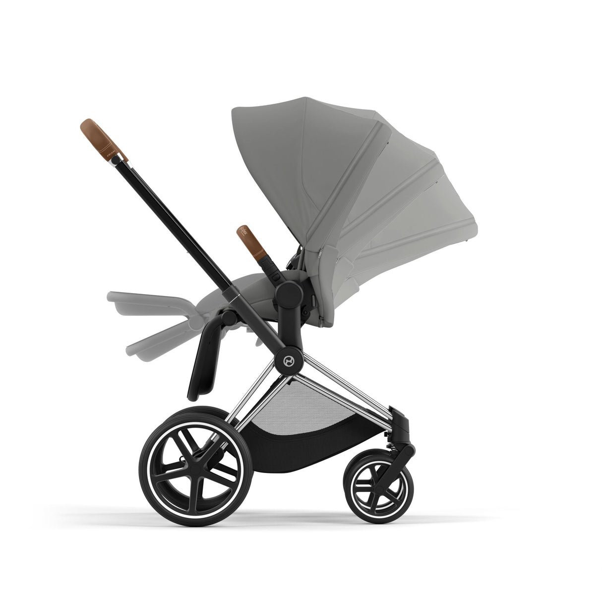 Cybex Priam Travel System with Accessories, Cloud T Car Seat & ISOFIX Base - Mirage Grey / Chrome Brown Frame