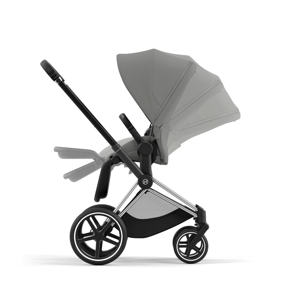 Cybex Priam Travel System with Accessories, Cloud T Car Seat & ISOFIX Base - Mirage Grey / Chrome Black Frame
