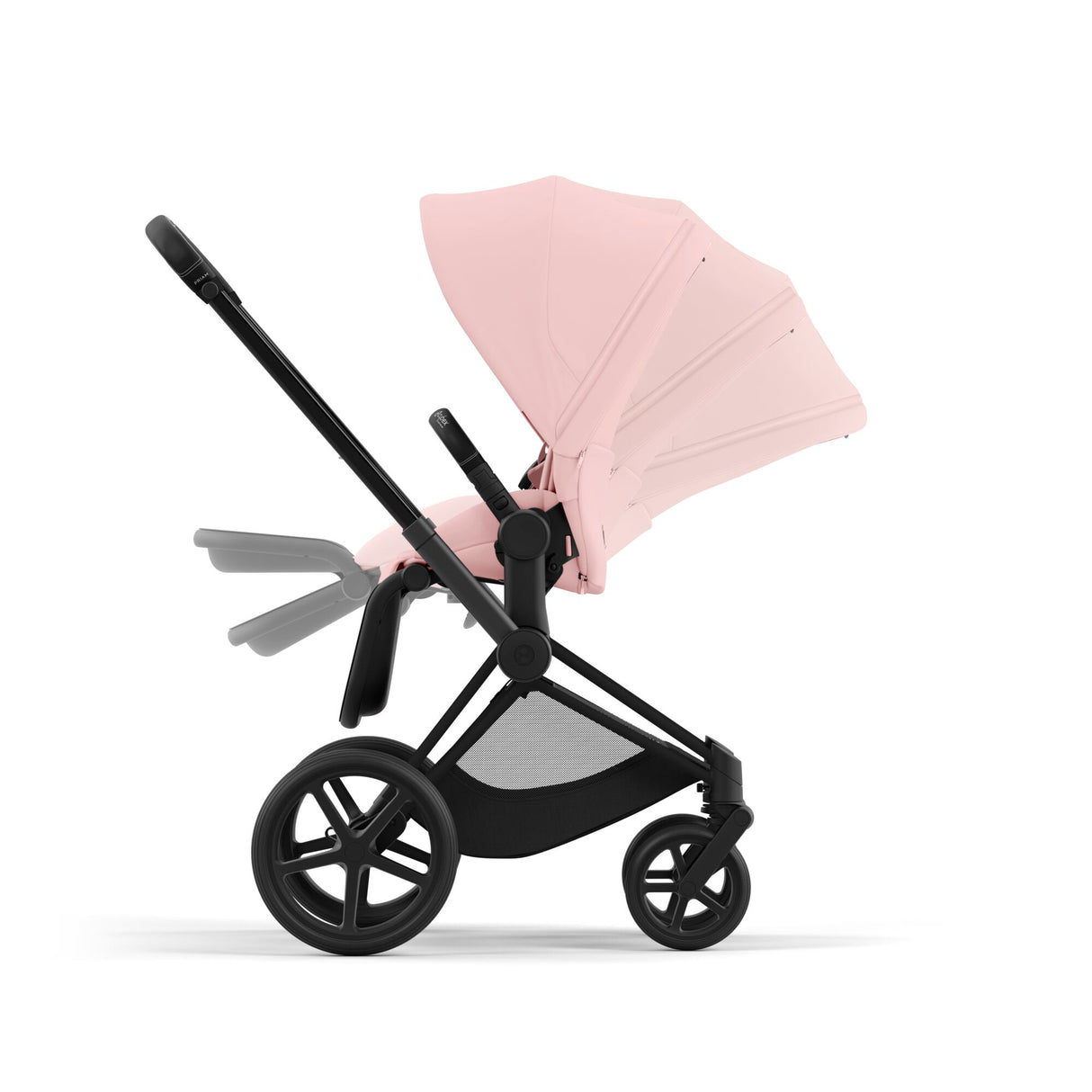 Cybex Priam Travel System with Accessories, Cloud T Car Seat & ISOFIX Base - Peach Pink / Matt Black Frame