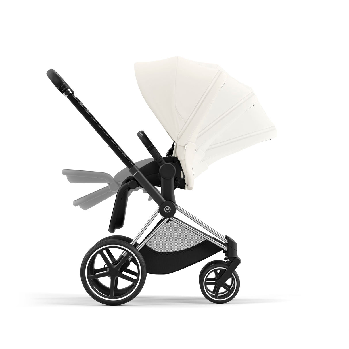 Cybex Priam Travel System with Accessories, Cloud T Car Seat & ISOFIX Base - Off White / Chrome Black Frame