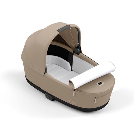 Cybex Priam Travel System with Accessories, Cloud T Car Seat & ISOFIX Base - Cozy Beige / Chrome Brown Frame
