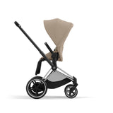 Cybex e-Priam Travel System with Accessories, Cloud T Car Seat & ISOFIX Base - Cozy Beige / Chrome Black Frame