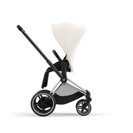 Cybex e-Priam Travel System with Accessories, Cloud T Car Seat & ISOFIX Base - Off White / Chrome Black Frame