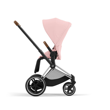 Cybex e-Priam Travel System with Accessories, Cloud T Car Seat & ISOFIX Base -  Peach Pink / Chrome Brown Frame