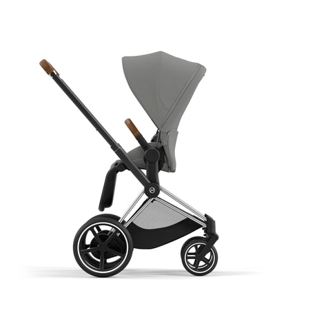 Cybex e-Priam Travel System with Accessories, Cloud T Car Seat & ISOFIX Base - Mirage Grey / Chrome Brown Frame