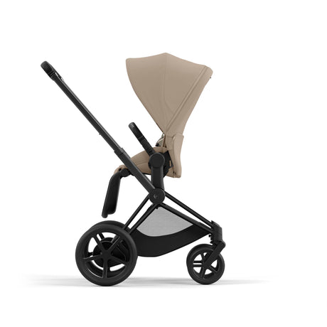 Cybex e-Priam Travel System with Accessories, Cloud T Car Seat & ISOFIX Base - Cozy Beige / Matt Black Frame