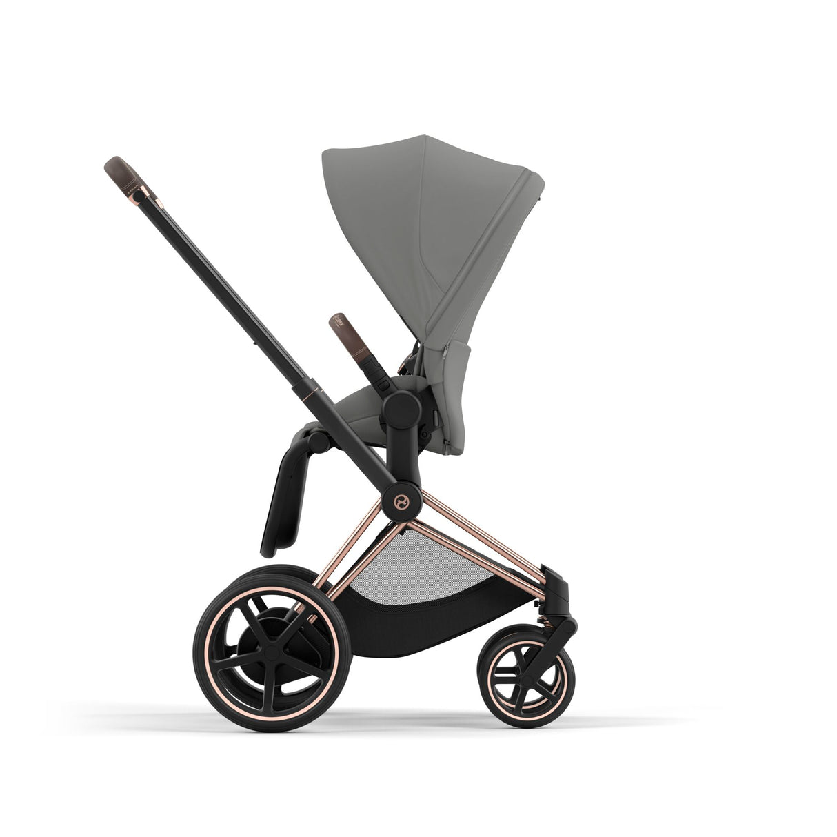 Cybex e-Priam Travel System with Accessories, Cloud T Car Seat & ISOFIX Base - Mirage Grey / Rose Gold Frame