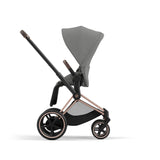 Cybex e-Priam Travel System with Accessories, Cloud T Car Seat & ISOFIX Base - Mirage Grey / Rose Gold Frame
