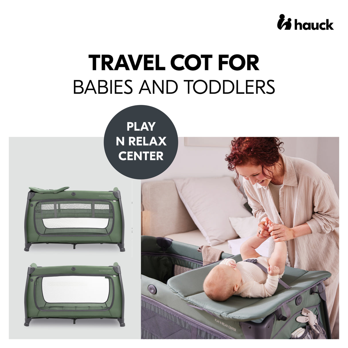Hauck Play N Relax Centre Travel Cot - Dark Green