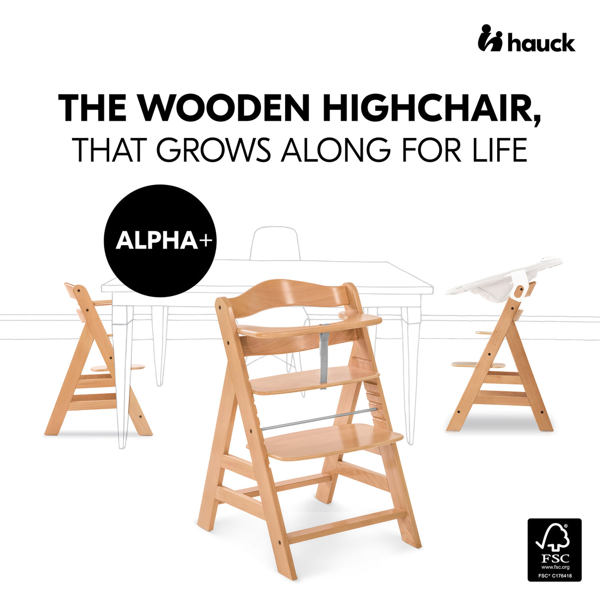Hauck Alpha+ Wooden Highchair - Natural