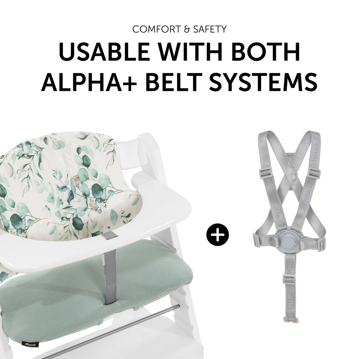 Hauck Alpha+ Highchair Select Seat Pad - Jersey Leaves Mint