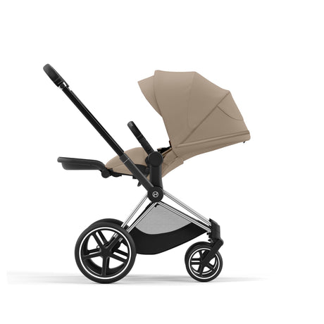 Cybex Priam Travel System with Accessories, Cloud T Car Seat & ISOFIX Base - Cozy Beige / Chrome Black Frame