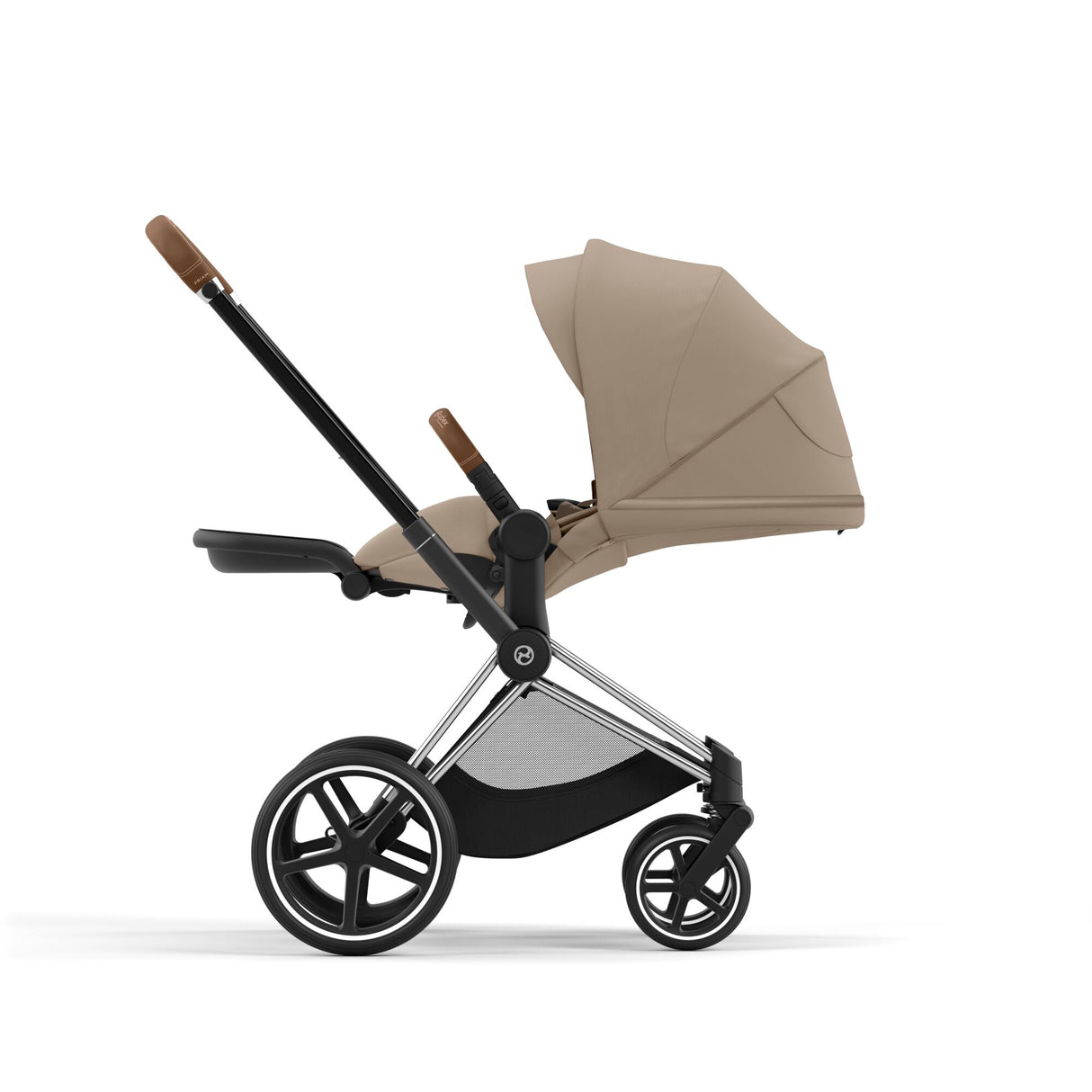 Cybex Priam Travel System with Accessories, Cloud T Car Seat & ISOFIX Base - Cozy Beige / Chrome Brown Frame