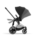 Cybex e-Priam Travel System with Accessories, Cloud T Car Seat & ISOFIX Base - Sepia Black / Chrome Black Frame