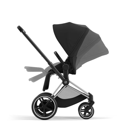 Cybex e-Priam Travel System with Accessories, Cloud T Car Seat & ISOFIX Base - Sepia Black / Chrome Black Frame