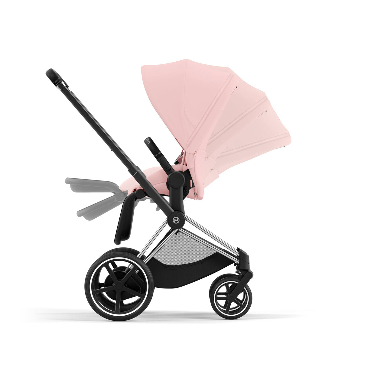 Cybex e-Priam Travel System with Accessories, Cloud T Car Seat & ISOFIX Base -  Peach Pink / Chrome Black Frame