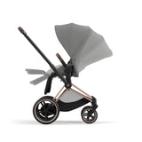 Cybex e-Priam Travel System with Accessories, Cloud T Car Seat & ISOFIX Base - Mirage Grey / Rose Gold Frame