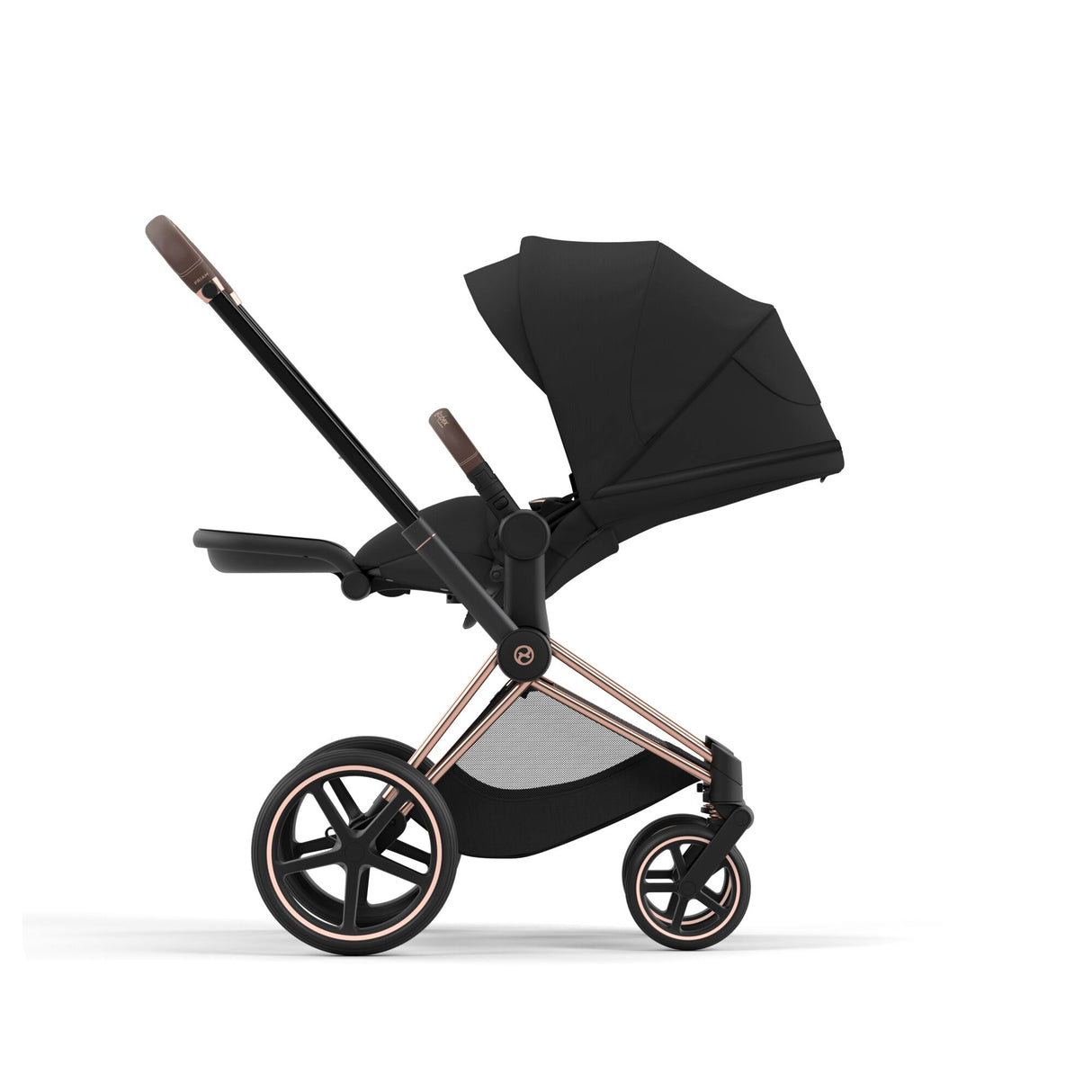 Cybex Priam Travel System with Accessories, Cloud T Car Seat & ISOFIX Base - Sepia Black / Rose Gold Frame
