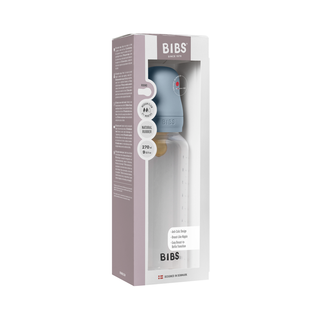 BIBS Medium Flow 270ml Latex Baby Bottle - Blue