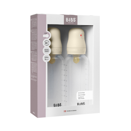 BIBS Medium Flow 2 Pack 270ml Round Latex Baby Bottle Set - Ivory
