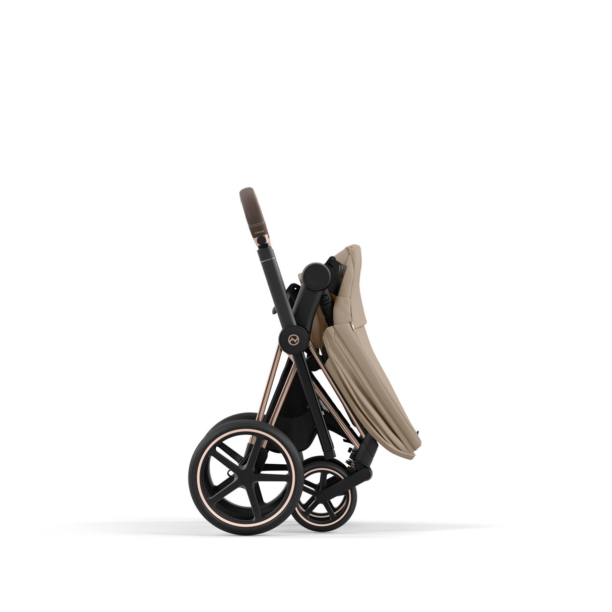 Cybex Priam Travel System with Accessories, Cloud T Car Seat & ISOFIX Base - Cozy Beige / Rose Gold Frame