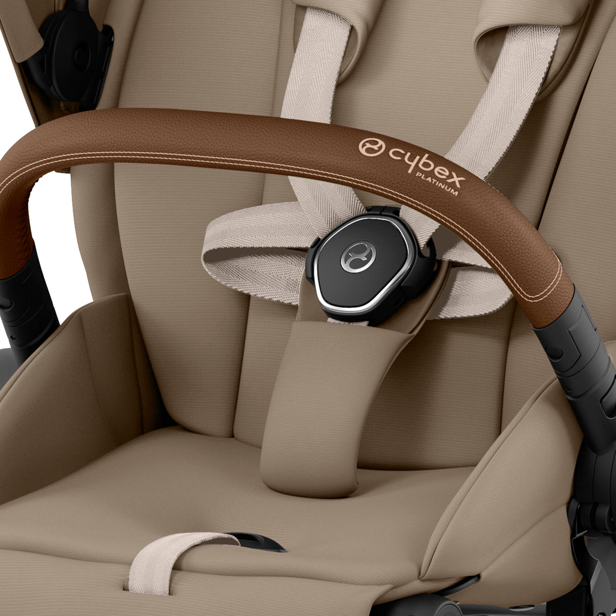 Cybex Priam Travel System with Accessories, Cloud T Car Seat & ISOFIX Base - Cozy Beige / Chrome Brown Frame