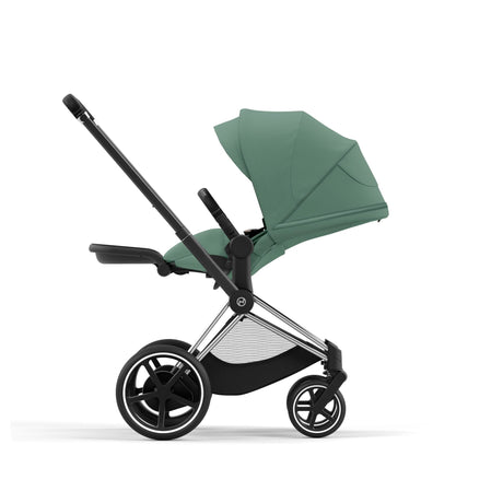 Cybex e-Priam Travel System with Accessories, Cloud T Car Seat & ISOFIX Base - Leaf Green / Chrome Black Frame