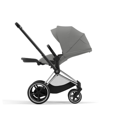 Cybex e-Priam Travel System with Accessories, Cloud T Car Seat & ISOFIX Base - Mirage Grey / Chrome Black Frame
