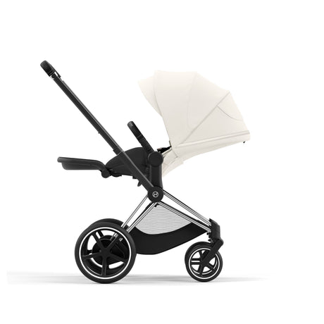 Cybex e-Priam Travel System with Accessories, Cloud T Car Seat & ISOFIX Base - Off White / Chrome Black Frame