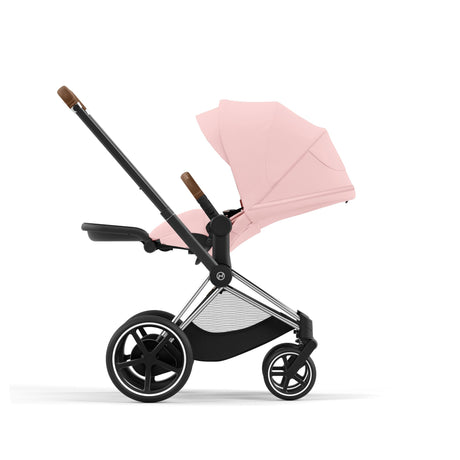 Cybex e-Priam Travel System with Accessories, Cloud T Car Seat & ISOFIX Base -  Peach Pink / Chrome Brown Frame