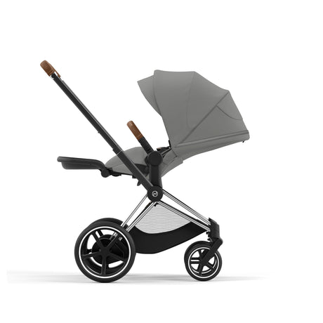 Cybex e-Priam Travel System with Accessories, Cloud T Car Seat & ISOFIX Base - Mirage Grey / Chrome Brown Frame