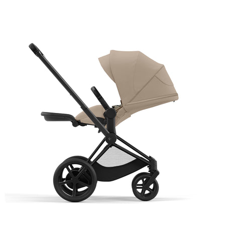 Cybex e-Priam Travel System with Accessories, Cloud T Car Seat & ISOFIX Base - Cozy Beige / Matt Black Frame