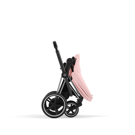 Cybex e-Priam Travel System with Accessories, Cloud T Car Seat & ISOFIX Base -  Peach Pink / Chrome Black Frame