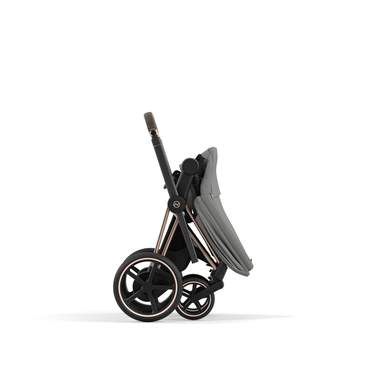 Cybex e-Priam Travel System with Accessories, Cloud T Car Seat & ISOFIX Base - Mirage Grey / Rose Gold Frame