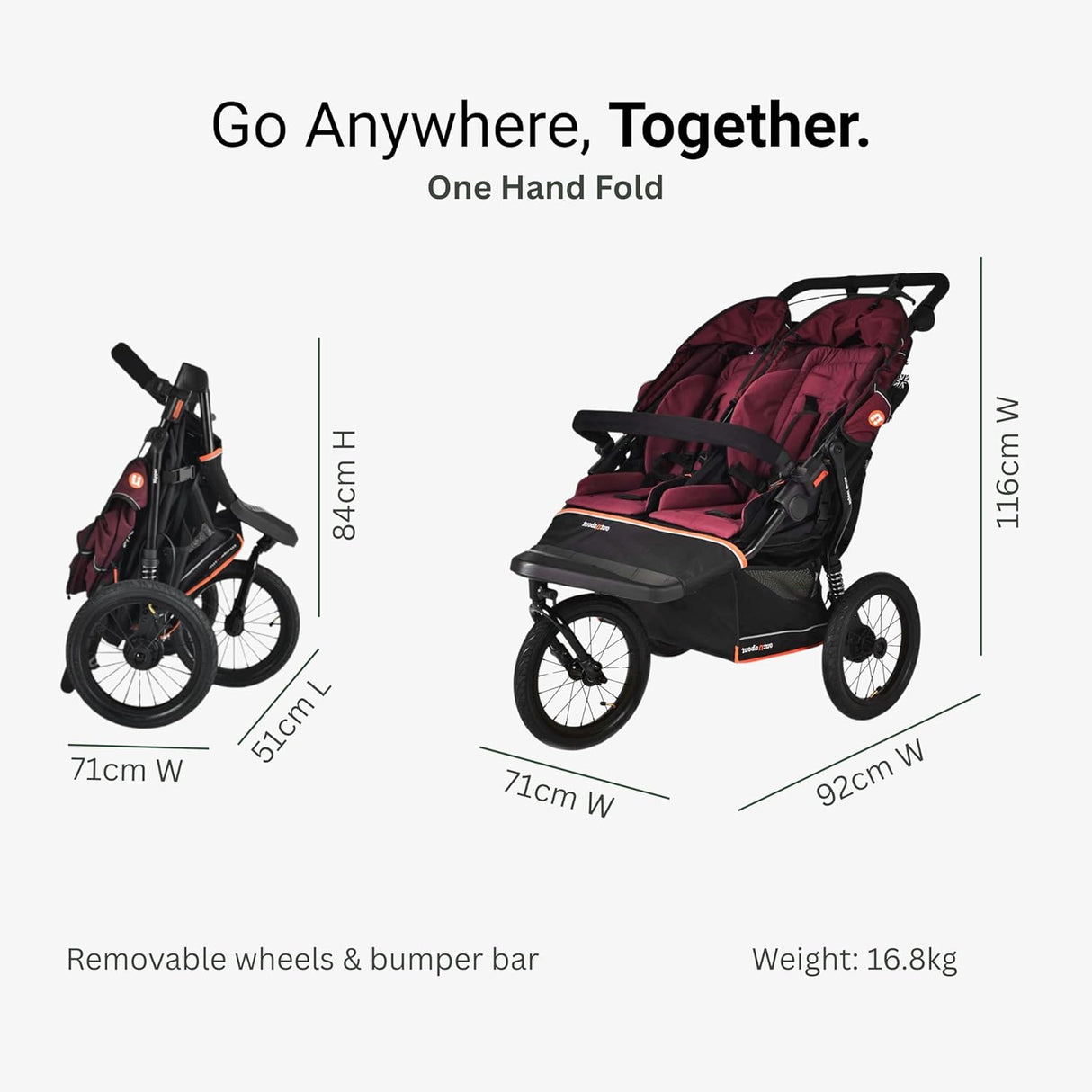 Out n About Nipper V6 Plus Double Pushchair - Sycamore Green