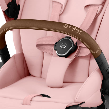 Cybex e-Priam Travel System with Accessories, Cloud T Car Seat & ISOFIX Base -  Peach Pink / Chrome Brown Frame