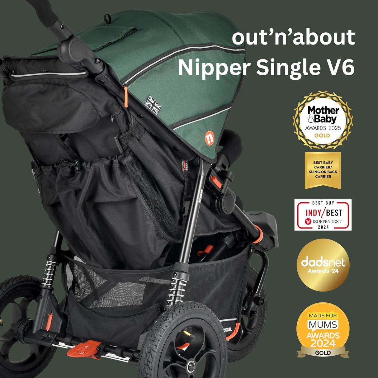 Out n About Nipper V6 Single Pushchair - Sycamore Green