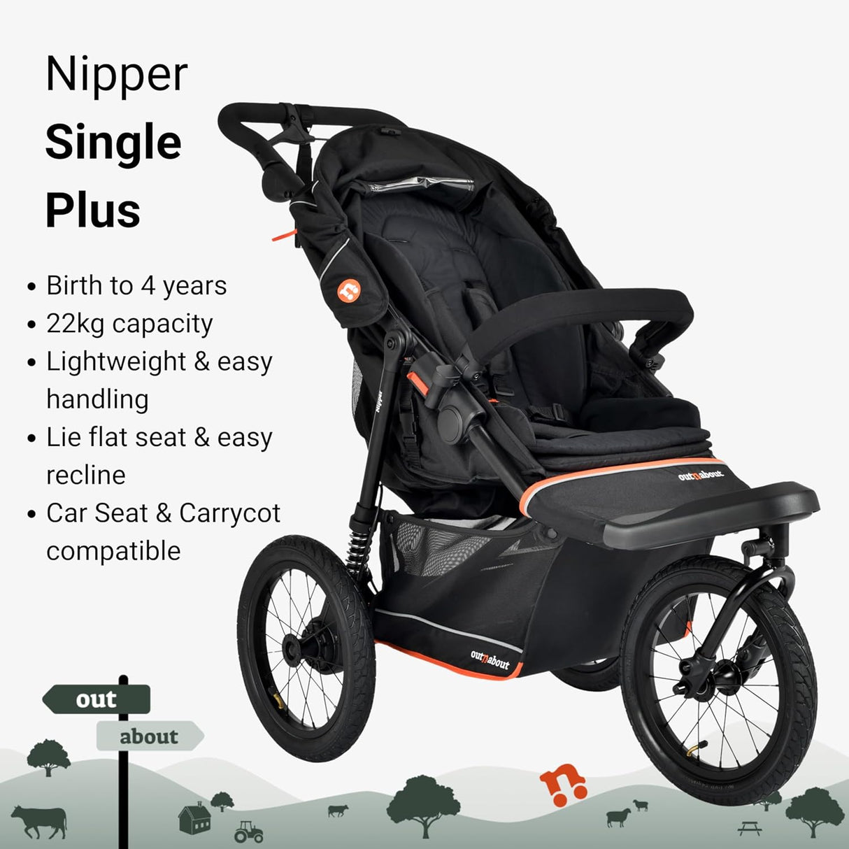 Out n About Nipper V6 Plus Single Pushchair - Summit Black