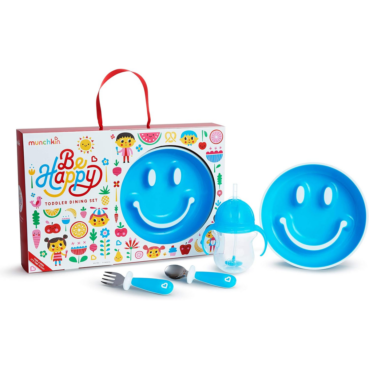 Be Happy Dining Set Includes Suction Plate Straw Cup Utensil Set