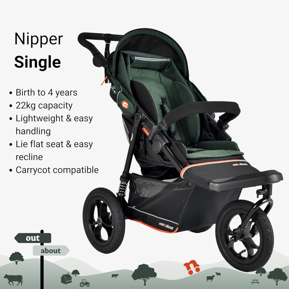 Out n About Nipper V6 Single Pushchair - Sycamore Green