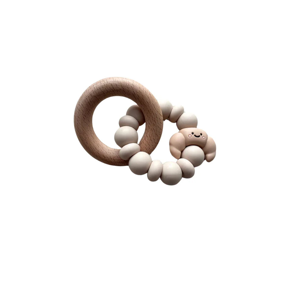 Chewies Wooden & Silicone Croissant Teething Ring - Latte