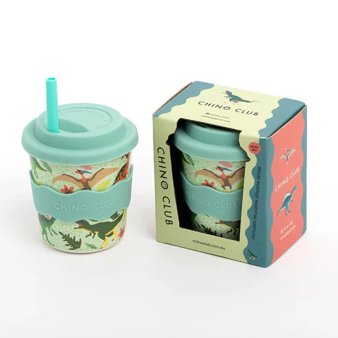 Chino Club Dinosaur Print Reusable 8oz Kids Cup with Silicone Lid & Straw