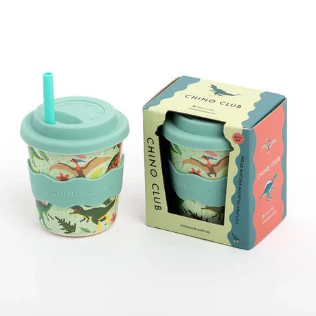 Chino Club Dinosaur Print Reusable 8oz Kids Cup with Silicone Lid & Straw