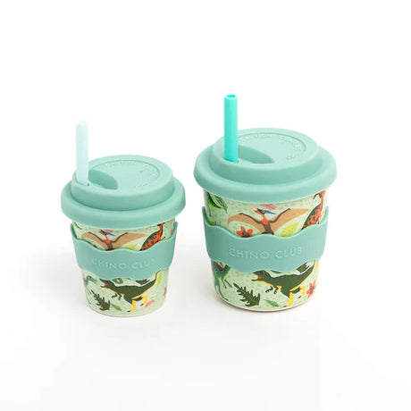 Chino Club Dinosaur Print Reusable 8oz Kids Cup with Silicone Lid & Straw