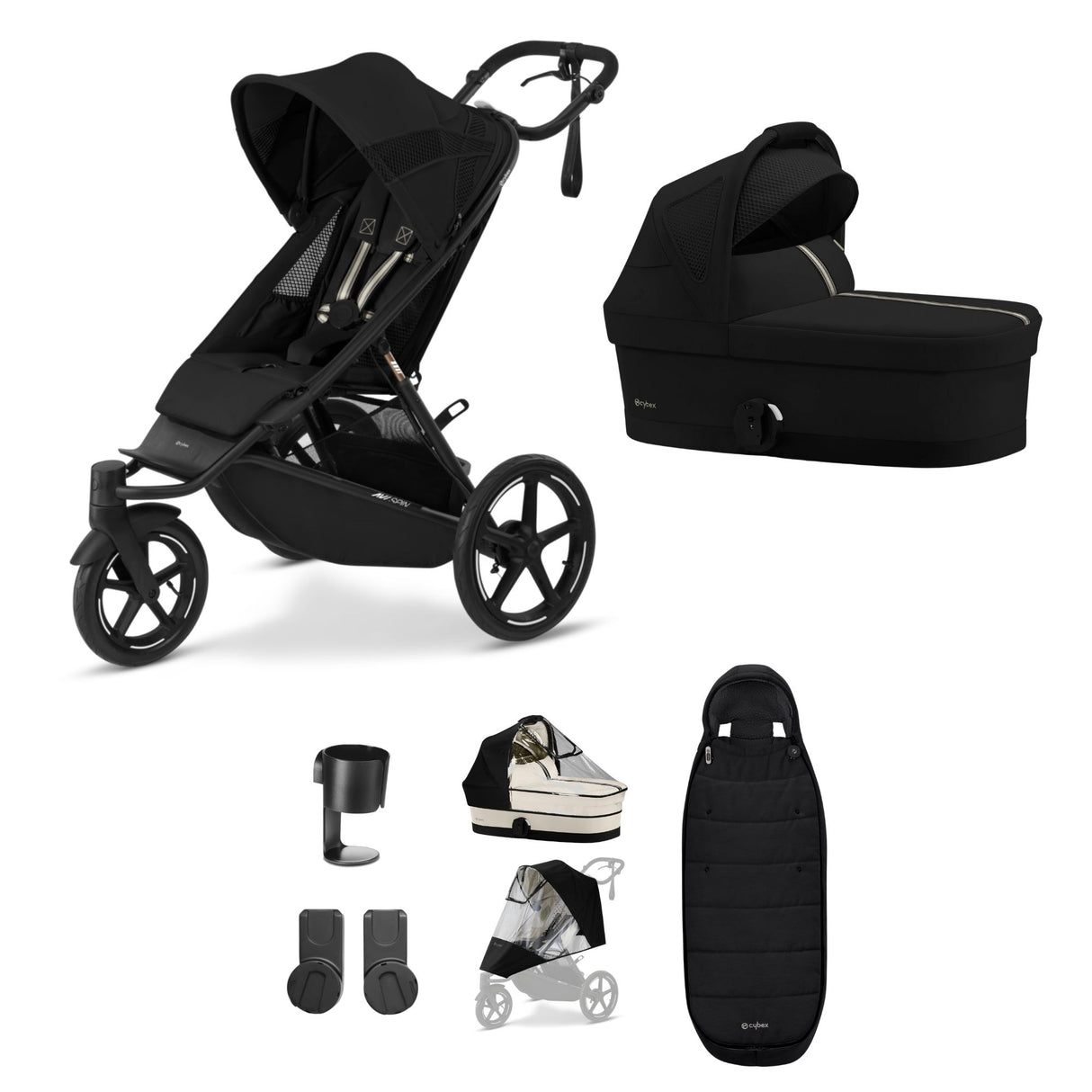 Cybex Avi Spin Pushchair Bundle with Accessories - Moon Black