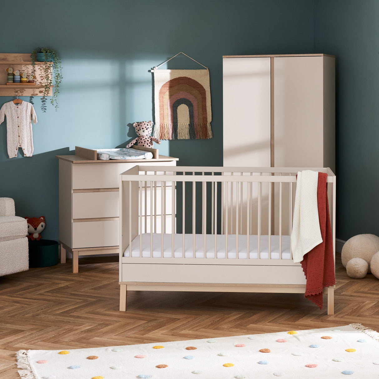 Obaby Astrid Mini 3 Piece Nursery Furniture Set with Mini Cot Bed & Dresser - Satin