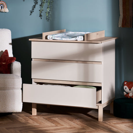 Obaby Astrid Mini 2 Piece Nursery Furniture Set with Mini Cot Bed and Dresser - Satin